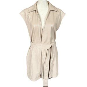 Marc New York knee length beige collared sleeveless belted open jacket vest S